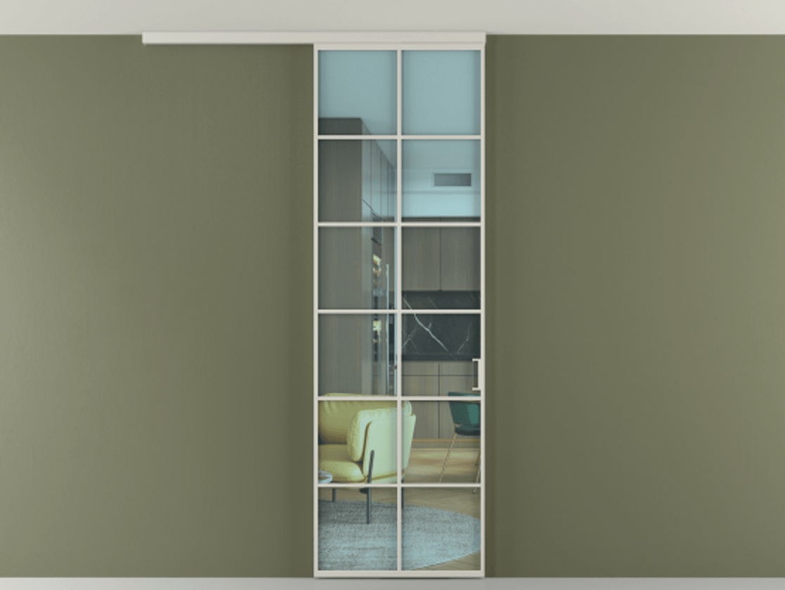 Перегородка Формато вдоль стены на потолок 1 створка АЛПР 040.05 Алюминий тёплый серый Прозрачное голубое стекло, триплекс Цена 150390 сом | Volhovec