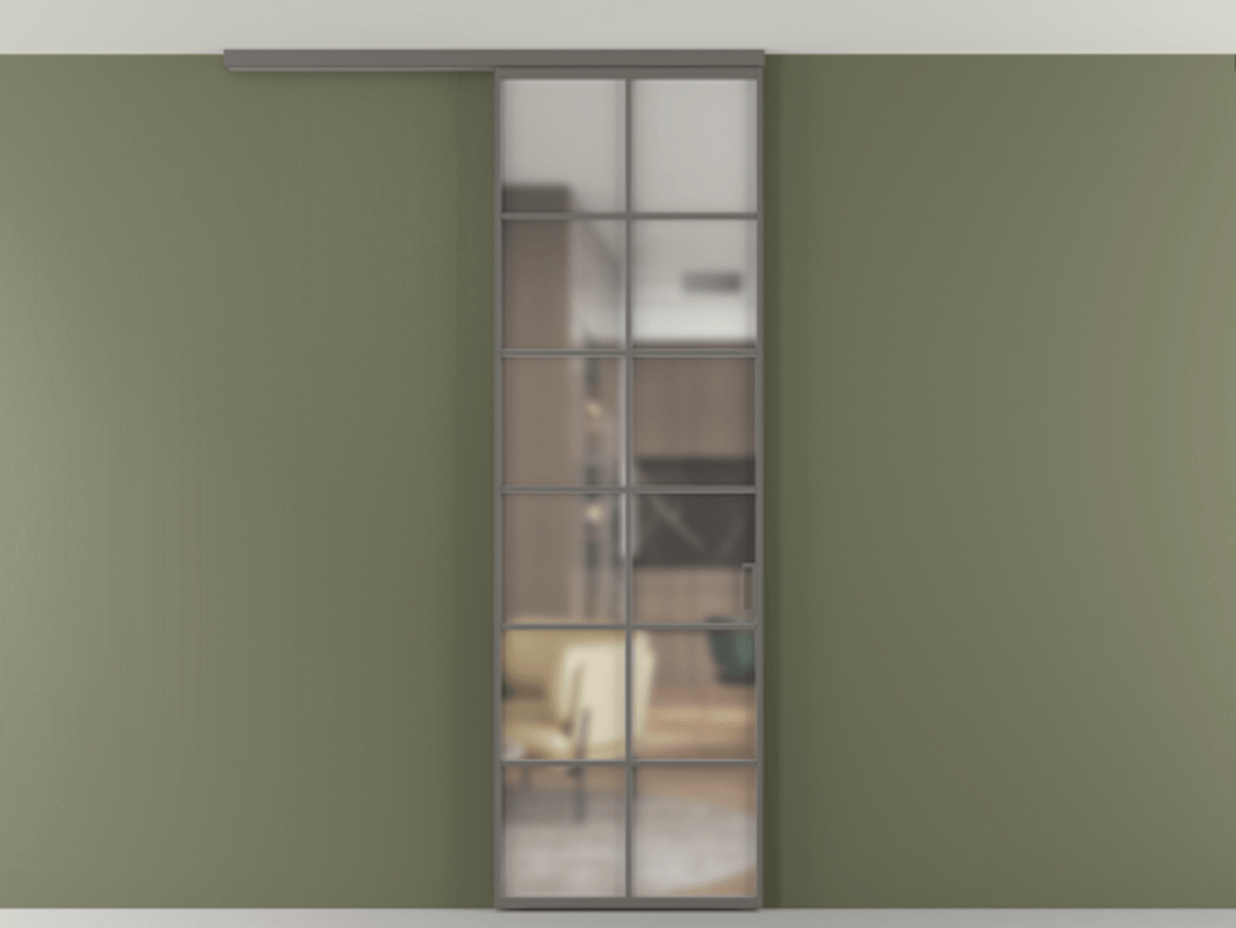 Перегородка Формато вдоль стены на потолок 1 створка АЛПР 040.05 Алюминий классический серый Сатинированное стекло "Мателюкс Кристал Вижн", калёное, матовое, каленое 6 мм Цена 166351 сом | Volhovec