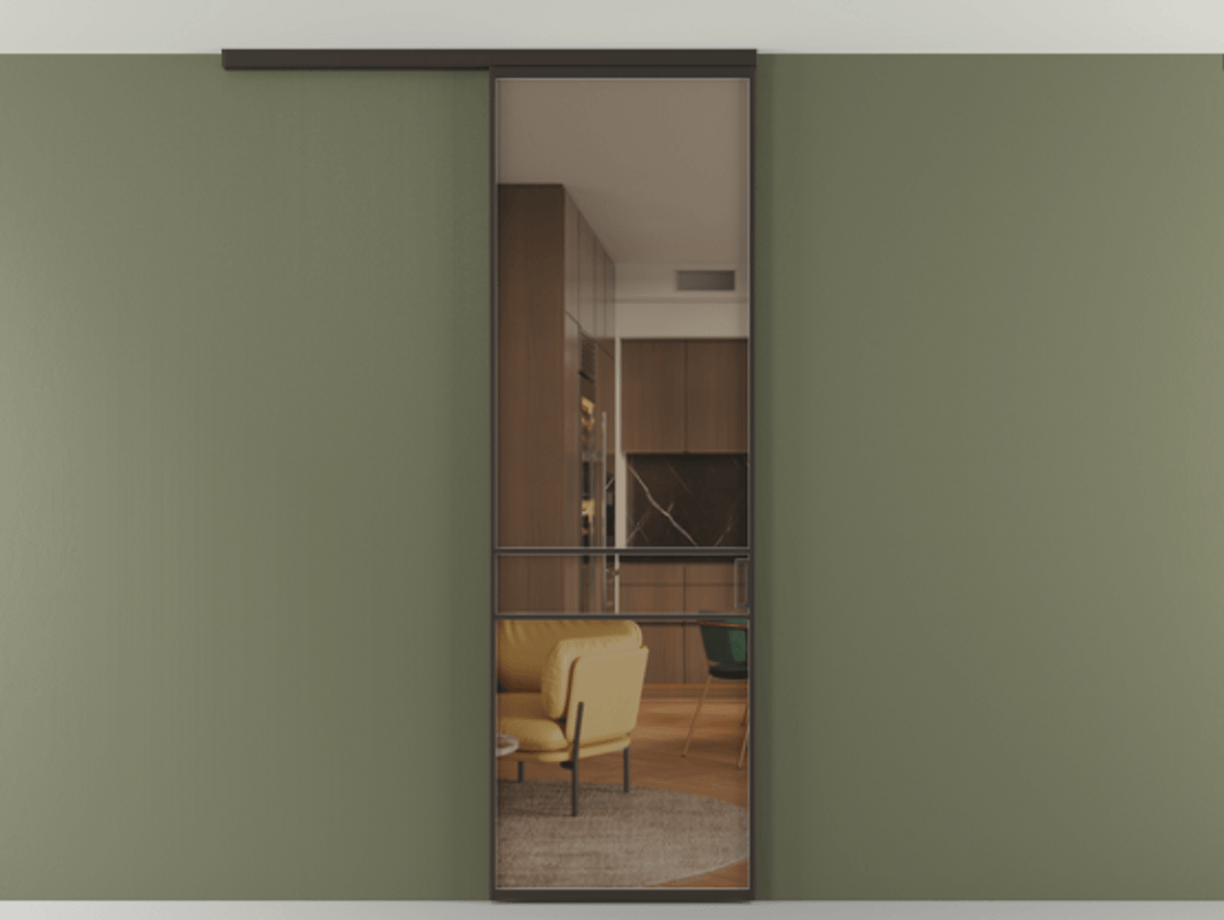 Перегородка Формато вдоль стены на потолок 1 створка АЛПР 040.02 Алюминий антрацит Прозрачное бронзовое стекло, триплекс Цена 141030 сом | Volhovec