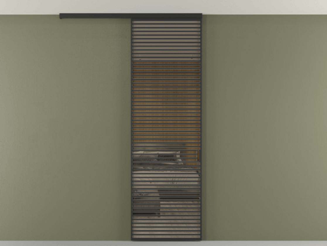 Перегородка Формато вдоль стены на потолок 1 створка АЛПР 040.07 Алюминий Черный Рефлективное бронзовое стекло "Стопсол", калёное Цена 325390 сом | Volhovec