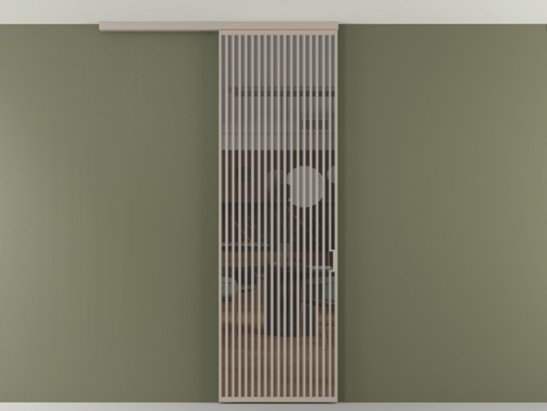 Перегородка Формато вдоль стены на потолок 1 створка АЛПР 040.06 Алюминий бисквитный Прозрачное серое стекло, триплекс Цена 272600 сом | Volhovec