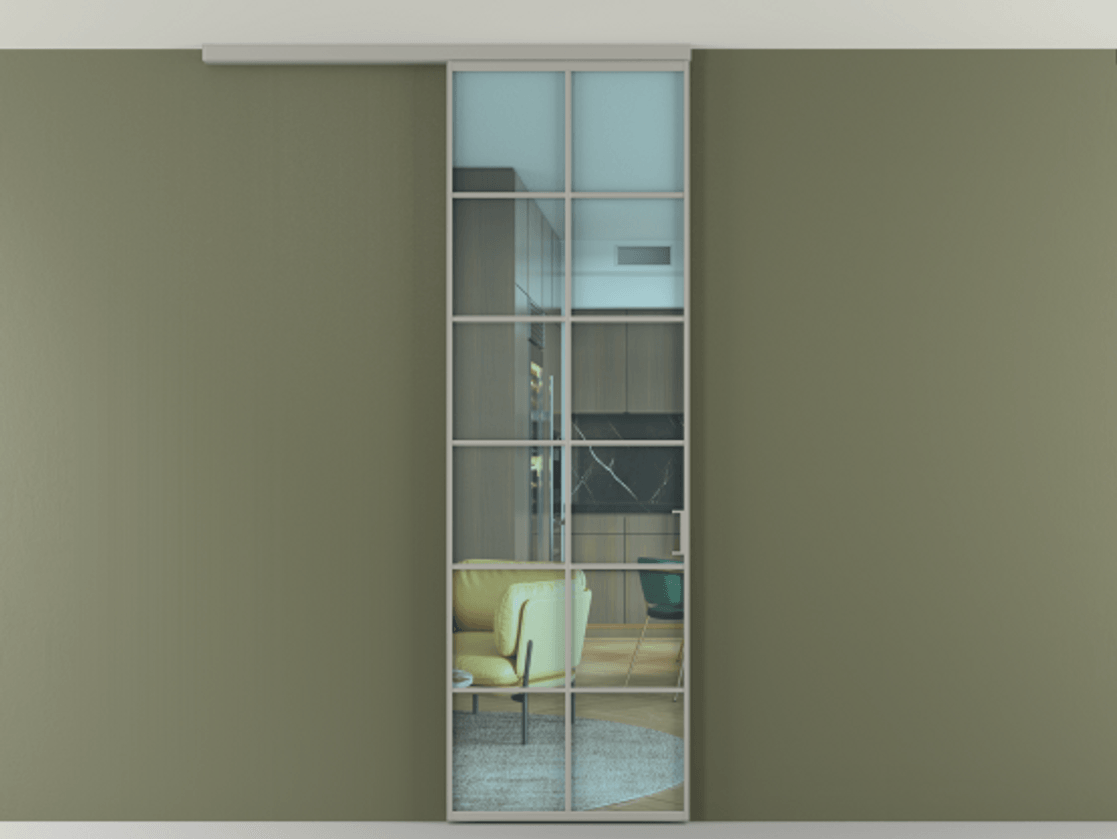 Перегородка Формато вдоль стены на потолок 1 створка АЛПР 040.05 Алюминий нейтральный серый Прозрачное голубое стекло, триплекс Цена 150390 сом | Volhovec