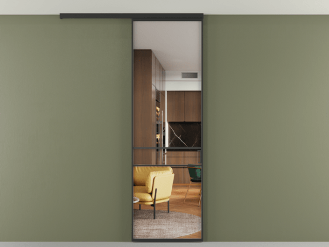 Перегородка Formato вдоль стены на потолок одностворчатая #VENDORCODE# #FURNISH# #GLASS# Цена #PRICE# #CURRENCY# | Volhovec