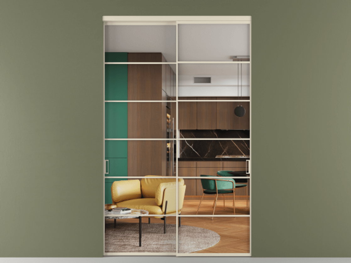 Перегородка Формато внутри проёма 2 створки АЛПР 040.04 Алюминий бежево-серый Прозрачное стекло "Кристал Вижн", калёное Цена 719120 сом  | Volhovec