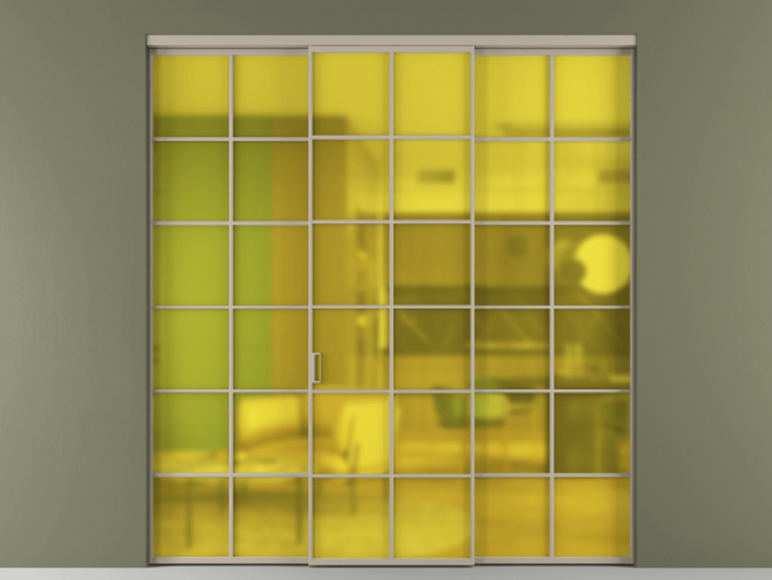 Перегородка Formato внутри проёма 3 створки АЛПР 040.05 Алюминий бисквитный Сатинированное жёлтое стекло, триплекс Цена 371030 сом | Volhovec