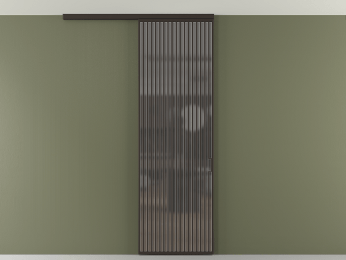 Перегородка Формато вдоль стены на потолок 1 створка АЛПР 040.06 Алюминий антрацит Сатинированное серое стекло, триплекс Цена 272600 сом | Volhovec