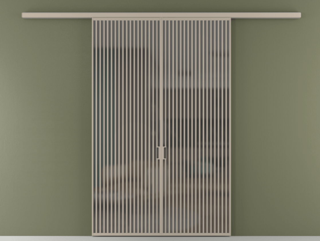 Перегородка Formato вдоль стены 2 створки АЛПР 040.06 Алюминий бисквитный Сатинированное серое стекло, триплекс Цена 624620 сом | Volhovec