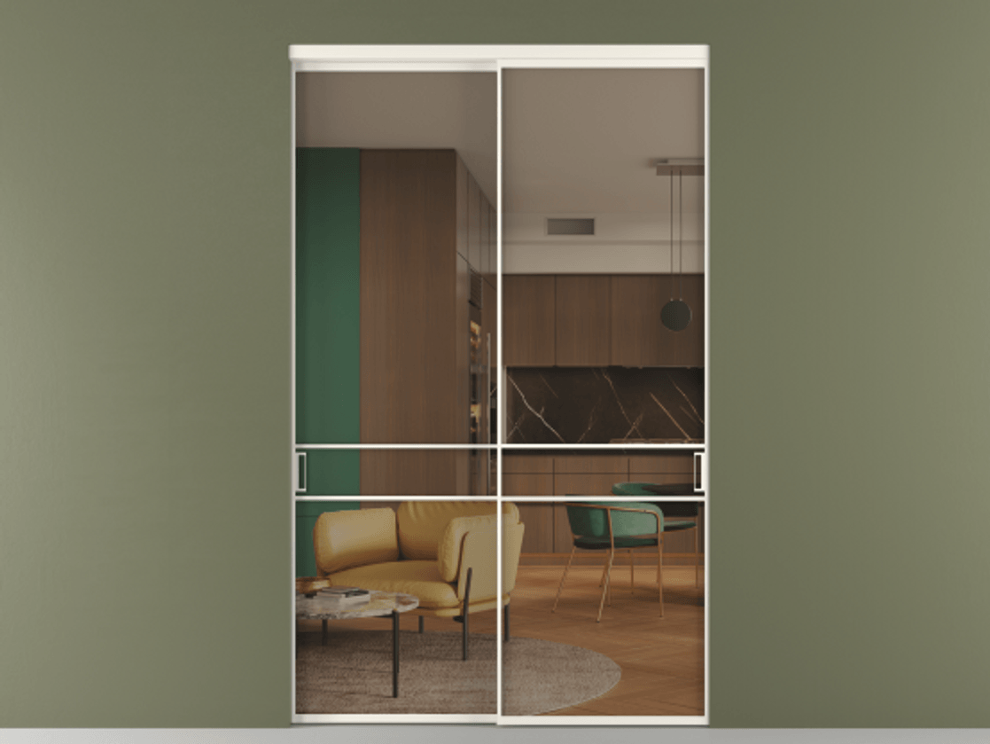 Перегородка Формато внутри проёма 2 створки АЛПР 040.02 Алюминий пудровый белый Прозрачное бронзовое стекло, триплекс Цена 618440 сом  | Volhovec