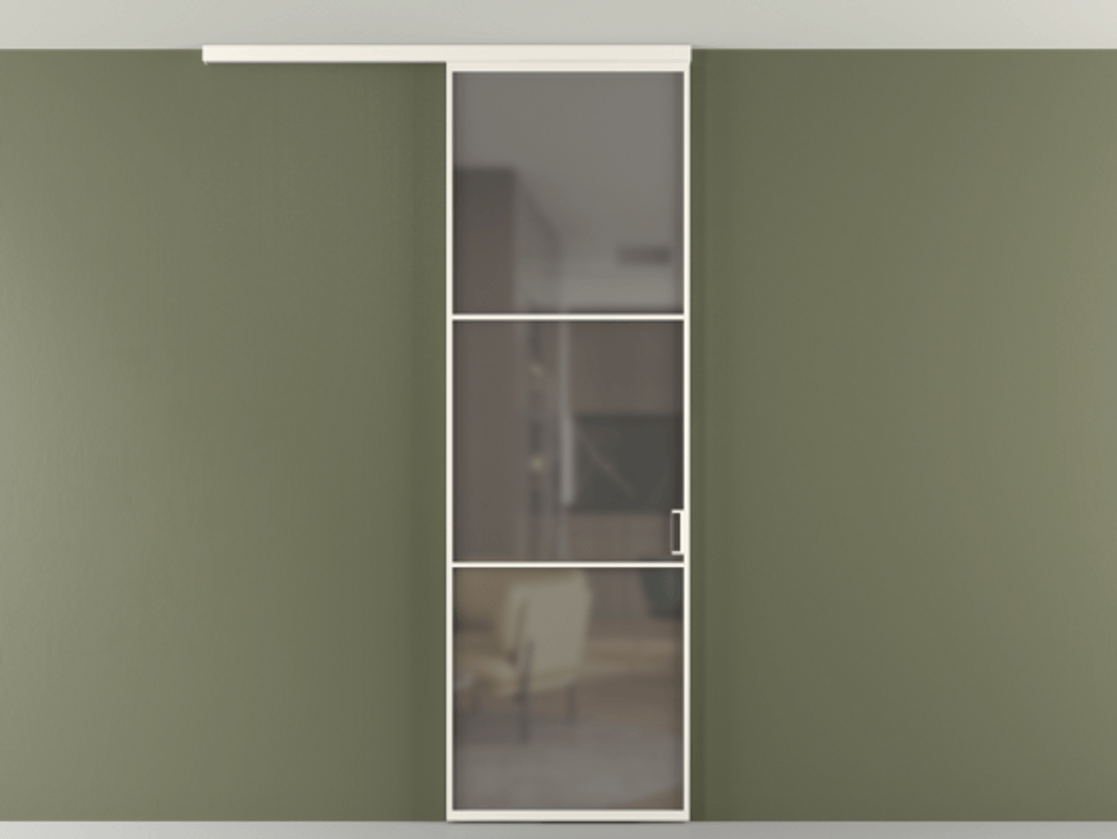 Перегородка Формато вдоль стены на потолок 1 створка АЛПР 040.03 Алюминий пудровый белый Сатинированное серое стекло, триплекс Цена 141030 сом | Volhovec