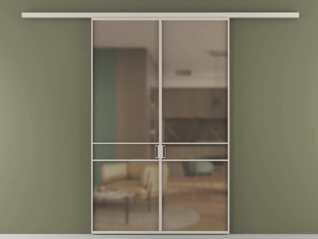 Перегородка Формато вдоль стены 2 створки АЛПР 040.02 Алюминий светло-бежевый Сатинированное бронзовое стекло, триплекс Цена 284580 сом | Volhovec