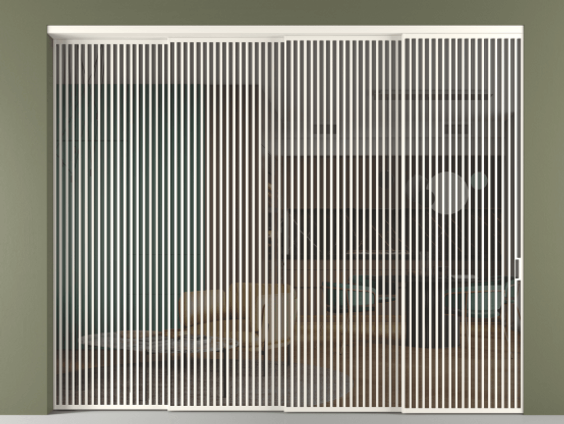 Перегородка Формато внутри проёма 4 створки с синхронным механизмом АЛПР 040.06 Алюминий пудровый белый Прозрачное серое стекло, триплекс Цена 1131780 сом | Volhovec