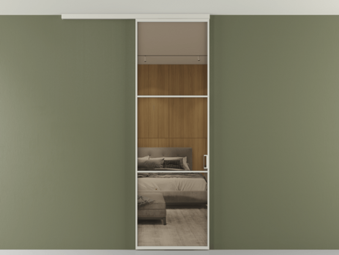 Перегородка Formato вдоль стены на потолок 1 створка АЛПР 040.03 Алюминий тёплый серый Рефлективное бронзовое стекло "Стопсол", калёное Цена 182740 сом | Volhovec