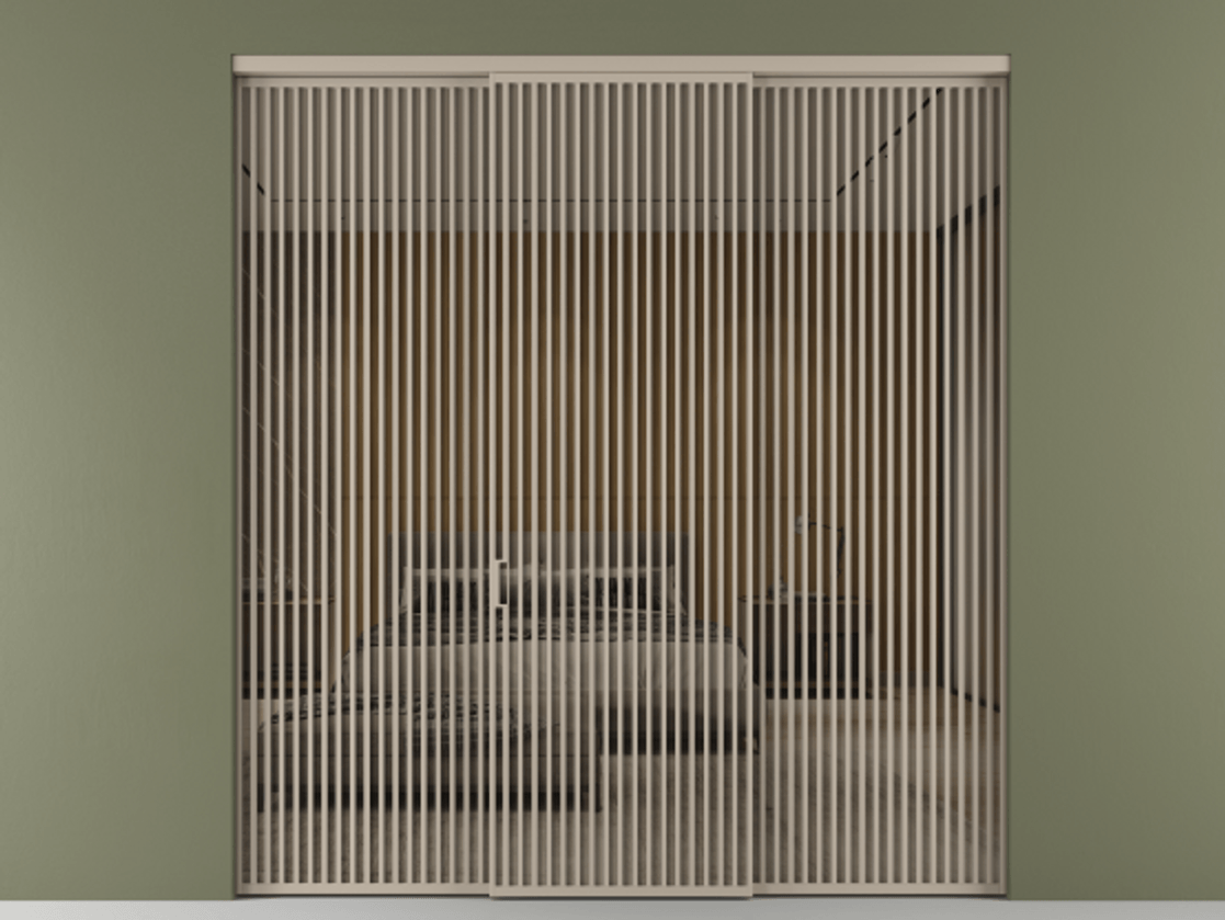 Перегородка Формато внутри проёма 3 створки АЛПР 040.06 Алюминий бисквитный Рефлективное бронзовое стекло "Стопсол", калёное Цена 890490 сом | Volhovec