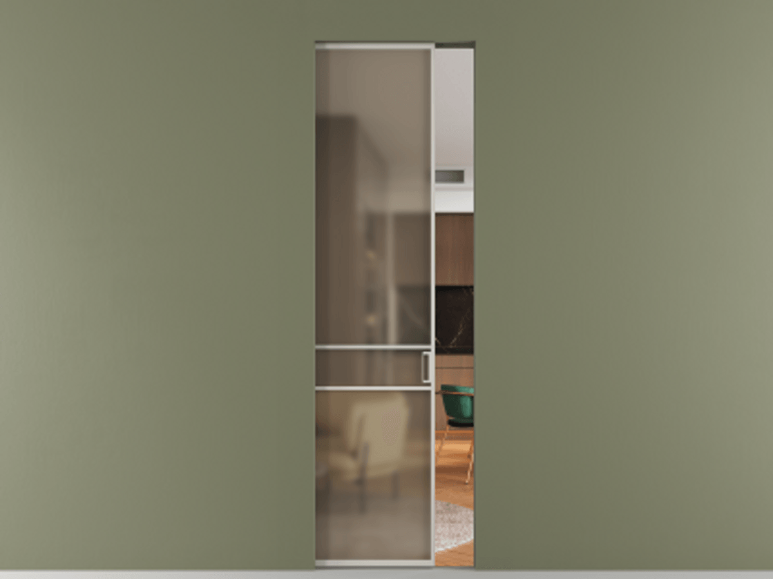 Перегородка Formato скрытый пенал 1 створка АЛПР 040.02 Алюминий тёплый серый Сатинированное бронзовое стекло, триплекс Цена 226230 сом | Volhovec