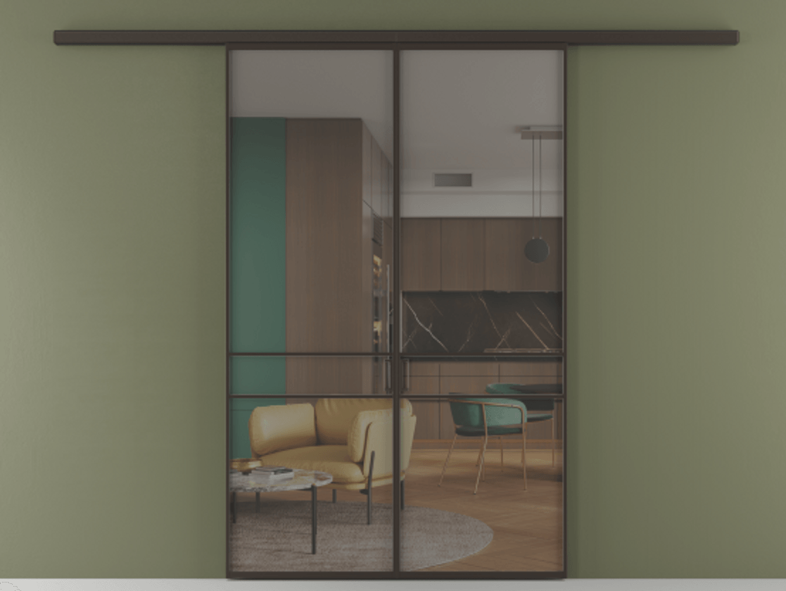 Перегородка Formato вдоль стены 2 створки АЛПР 040.02 Алюминий антрацит Прозрачное серое стекло, триплекс Цена 339250 сом | Volhovec