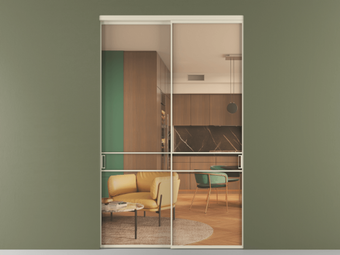 Перегородка Формато внутри проёма 2 створки АЛПР 040.02 Алюминий бежево-серый Прозрачное оранжевое стекло, триплекс Цена 629370 сом  | Volhovec