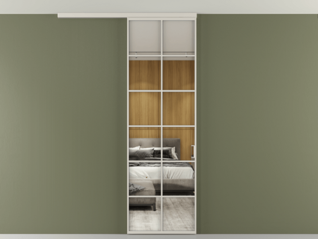 Перегородка Формато вдоль стены на потолок 1 створка АЛПР 040.05 Алюминий облачно-серый Двустороннее зеркало, триплекс , триплекс 6 мм Цена 157030 сом | Volhovec