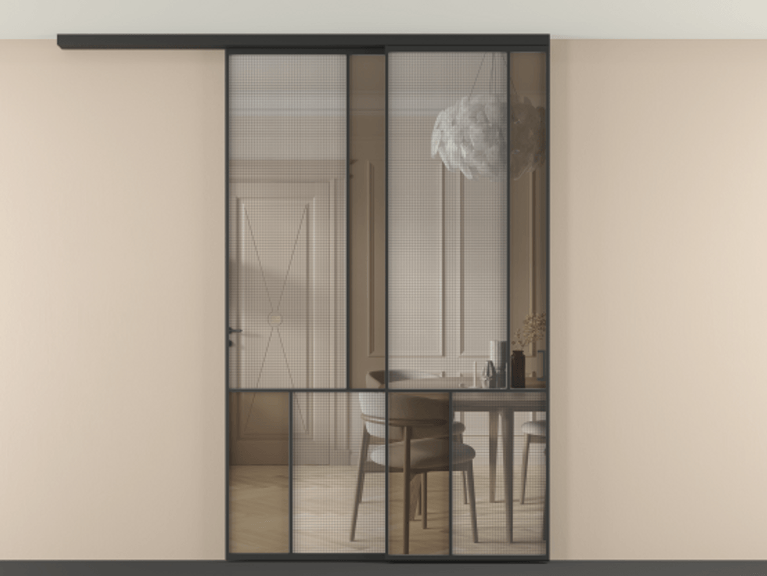 Перегородка Mosaic вдоль стены на потолок телескопик синхро 2 АЛПР 041.21 Алюминий Черный Декоративное стекло с сеткой "Mesh silver", триплекс, 6 мм + Прозрачное бронзовое стекло, триплекс, 6 мм. Скрытый короб ЧЕР Цена 470030 сом . Фабрика дверей Волховец 8 (800) 551 43 19 Перегородка Mosaic вдоль стены на потолок телескопик синхро 2 АЛПР 041.21 Алюминий Черный Декоративное стекло с сеткой "Mesh silver", триплекс, 6 мм + Прозрачное бронзовое стекло, триплекс, 6 мм Цена 470030 сом | Volhovec