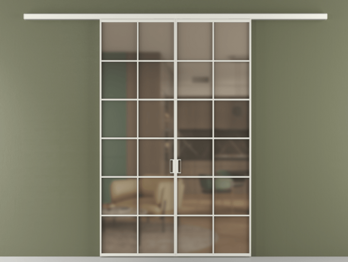 Перегородка Формато вдоль стены 2 створки АЛПР 040.05 Алюминий серый Сатинированное бронзовое стекло, триплекс Цена 301610 сом | Volhovec