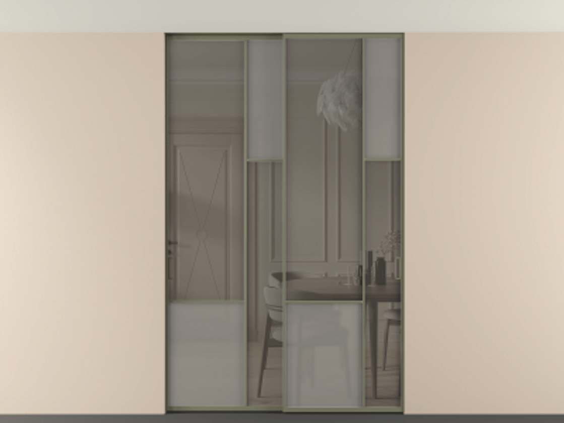 Перегородка Мозаик внутри проёма скрытое крепление в потолок 2 створки АЛПР 041.12 Алюминий оливковый тёмный Сатинированное серое стекло, триплекс, 6 мм + Прозрачное серое стекло, триплекс. Цена 472590 сом . Фабрика дверей Волховец 8 (800) 551 43 19 Перегородка Мозаик внутри проёма скрытое крепление в потолок 2 створки АЛПР 041.12 Алюминий оливковый тёмный Сатинированное серое стекло, триплекс, 6 мм + Прозрачное серое стекло, триплекс Цена 472590 сом | Volhovec