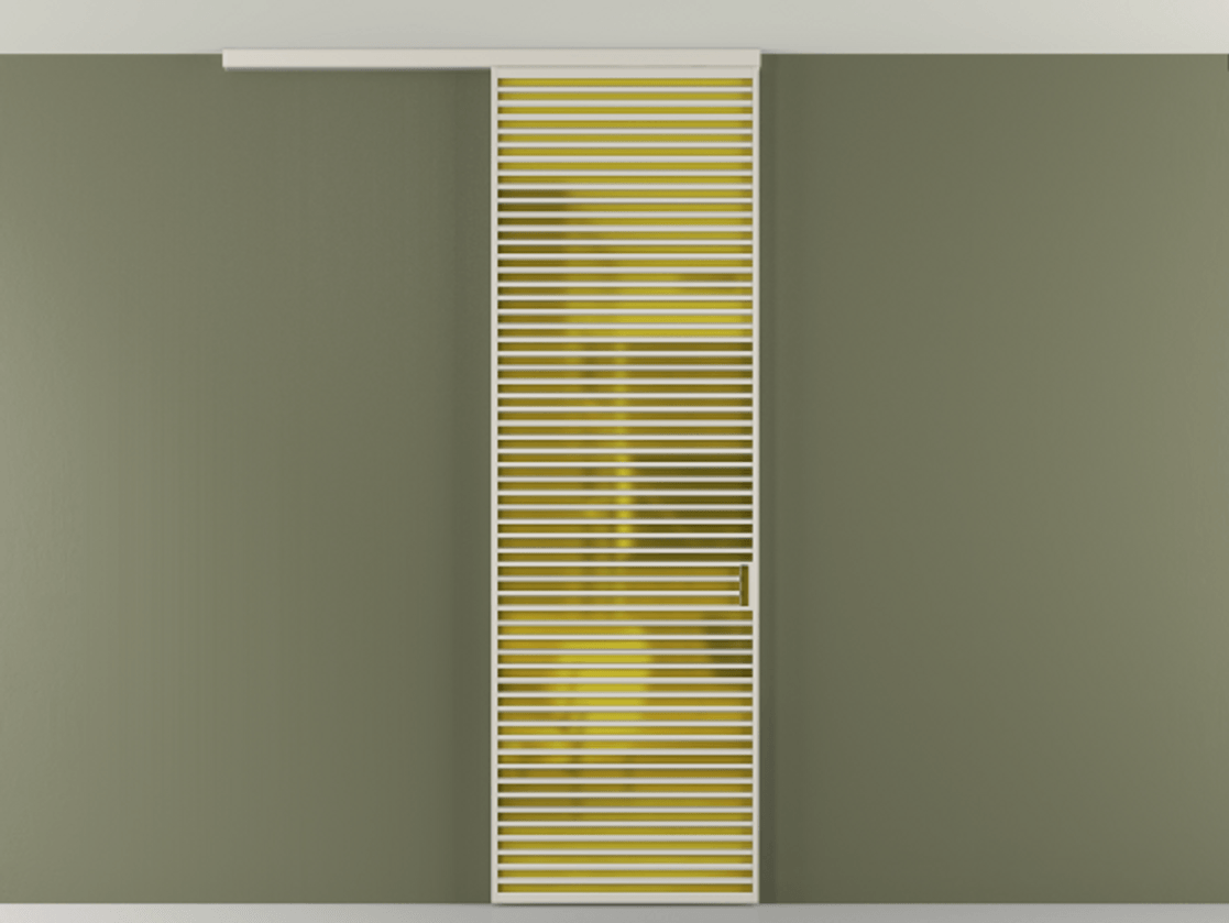 Перегородка Формато вдоль стены на потолок 1 створка АЛПР 040.07 Алюминий облачно-серый Сатинированное жёлтое стекло, триплекс Цена 258740 сом | Volhovec