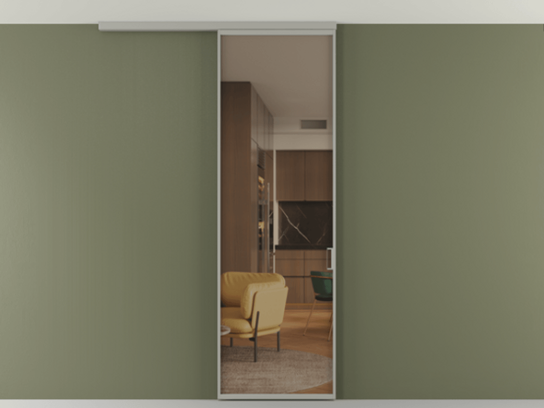 Перегородка Формато вдоль стены на потолок 1 створка АЛПР 040.01 Алюминий нейтральный серый Прозрачное бронзовое стекло, триплекс Цена 134540 сом | Volhovec