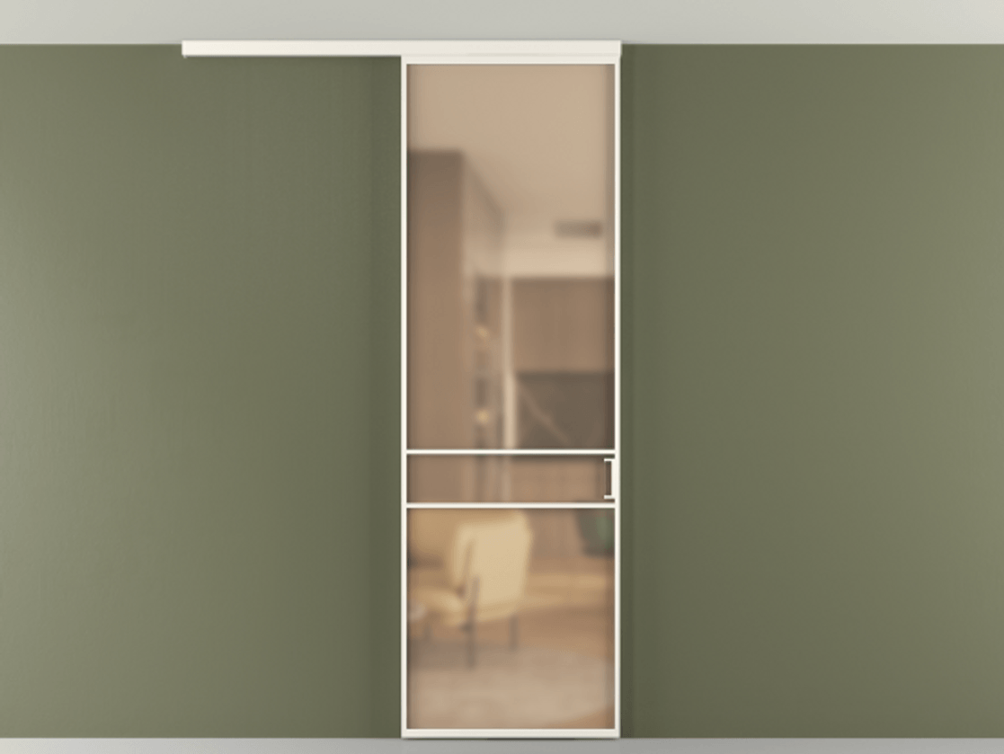 Перегородка Формато вдоль стены на потолок 1 створка АЛПР 040.02 Алюминий пудровый белый Сатинированное оранжевое стекло, триплекс Цена 141020 сом | Volhovec