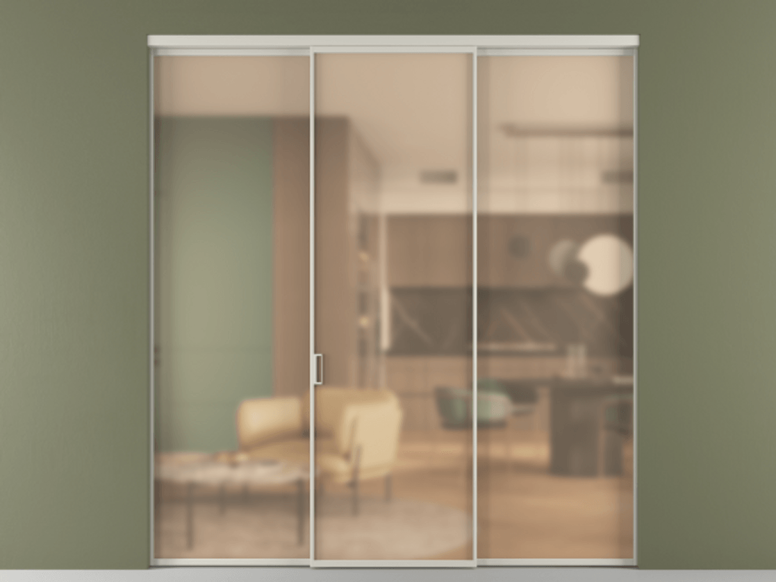 Перегородка Formato внутри проёма 3 створки АЛПР 040.01 Алюминий тёплый серый Сатинированное оранжевое стекло, триплекс Цена 403890 сом | Volhovec