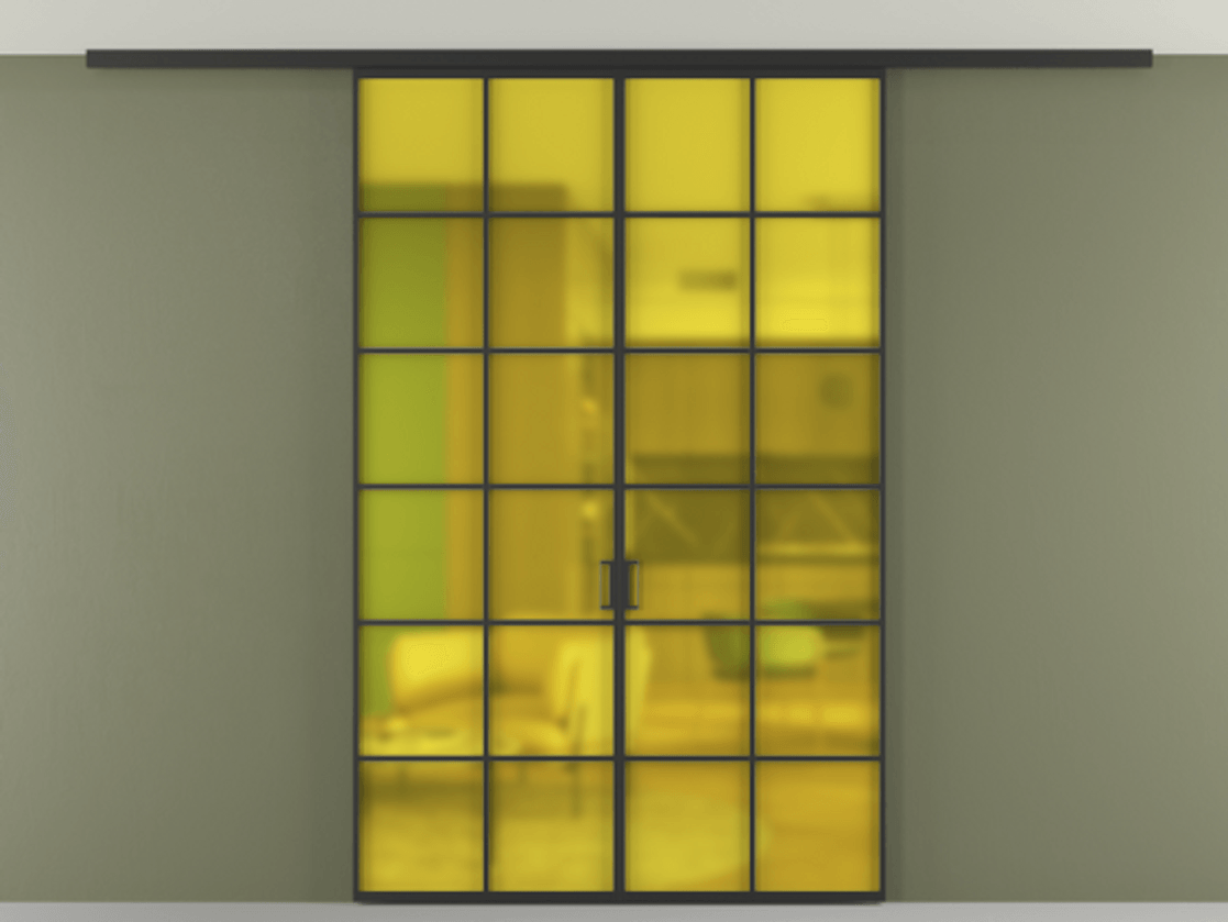 Перегородка Формато вдоль стены на потолок 2 створки АЛПР 040.05 Алюминий Черный Сатинированное жёлтое стекло, триплекс Цена 279240 сом | Volhovec