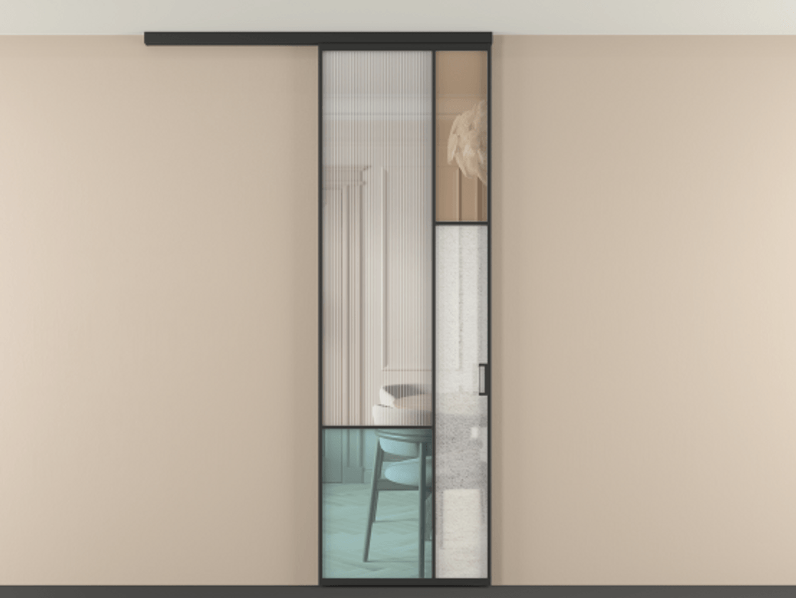 Перегородка Mosaic вдоль стены на потолок 1 створка АЛПР 041.12 Алюминий Черный Комбинация стекол Группы 1 и Группы 3 Цена 197370 сом | Volhovec