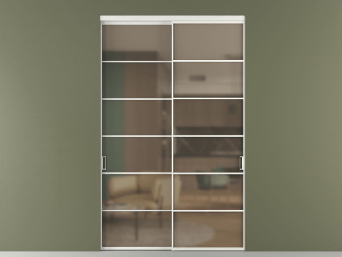 Перегородка Формато внутри проёма 2 створки АЛПР 040.04 Алюминий светло-серый Сатинированное бронзовое стекло, триплекс Цена 635470 сом  | Volhovec