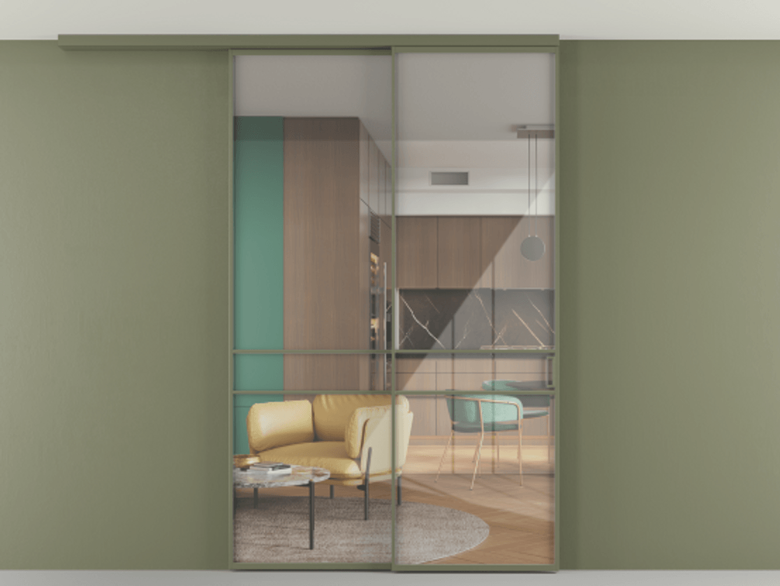 Перегородка Формато вдоль стены на потолок 2 створки с синхронным механизмом АЛПР 040.02 Алюминий оливковый тёмный Рефлективное прозрачное стекло "Стопсол", калёное. Цена 423370 сом 1. Полотно 2 шт. (800/2100 мм)
2. Комплект установки раздвижной системы
3. Базовый комплект фурнитуры
4.Ручка Рондо. Фабрика дверей Волховец 8 (800) 551 43 19 Перегородка Формато вдоль стены на потолок 2 створки с синхронным механизмом АЛПР 040.02 Алюминий оливковый тёмный Рефлективное прозрачное стекло "Стопсол", калёное Цена 423370 сом | Volhovec