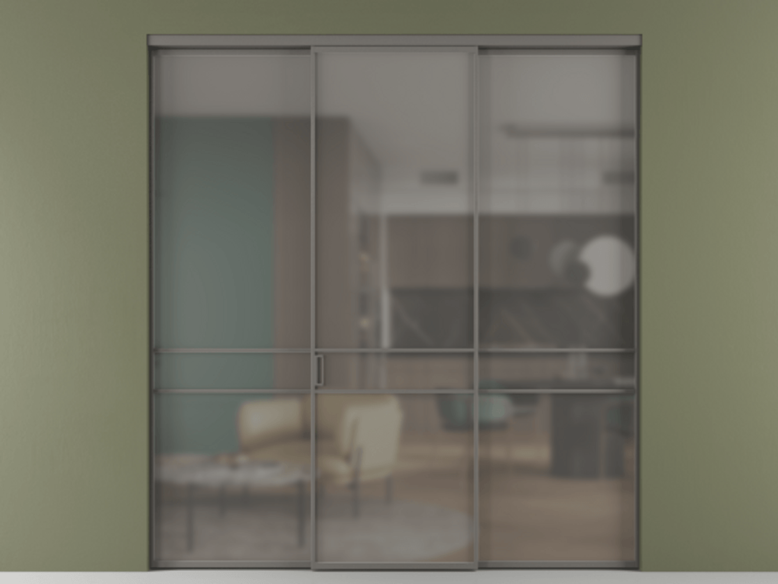 Перегородка Формато внутри проёма 3 створки АЛПР 040.02 Алюминий классический серый Сатинированное серое стекло, триплекс Цена 345470 сом | Volhovec