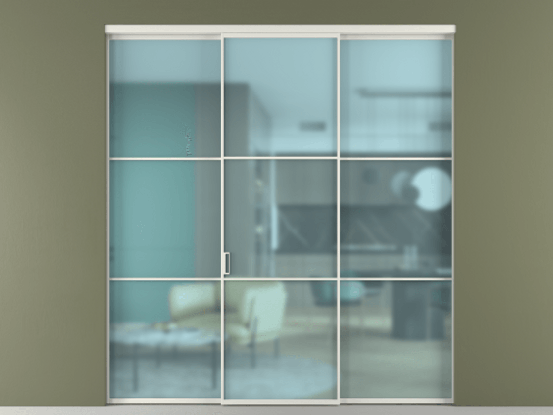 Перегородка Формато внутри проёма 3 створки АЛПР 040.03 Алюминий серый Сатинированное голубое стекло, триплекс Цена 345470 сом | Volhovec