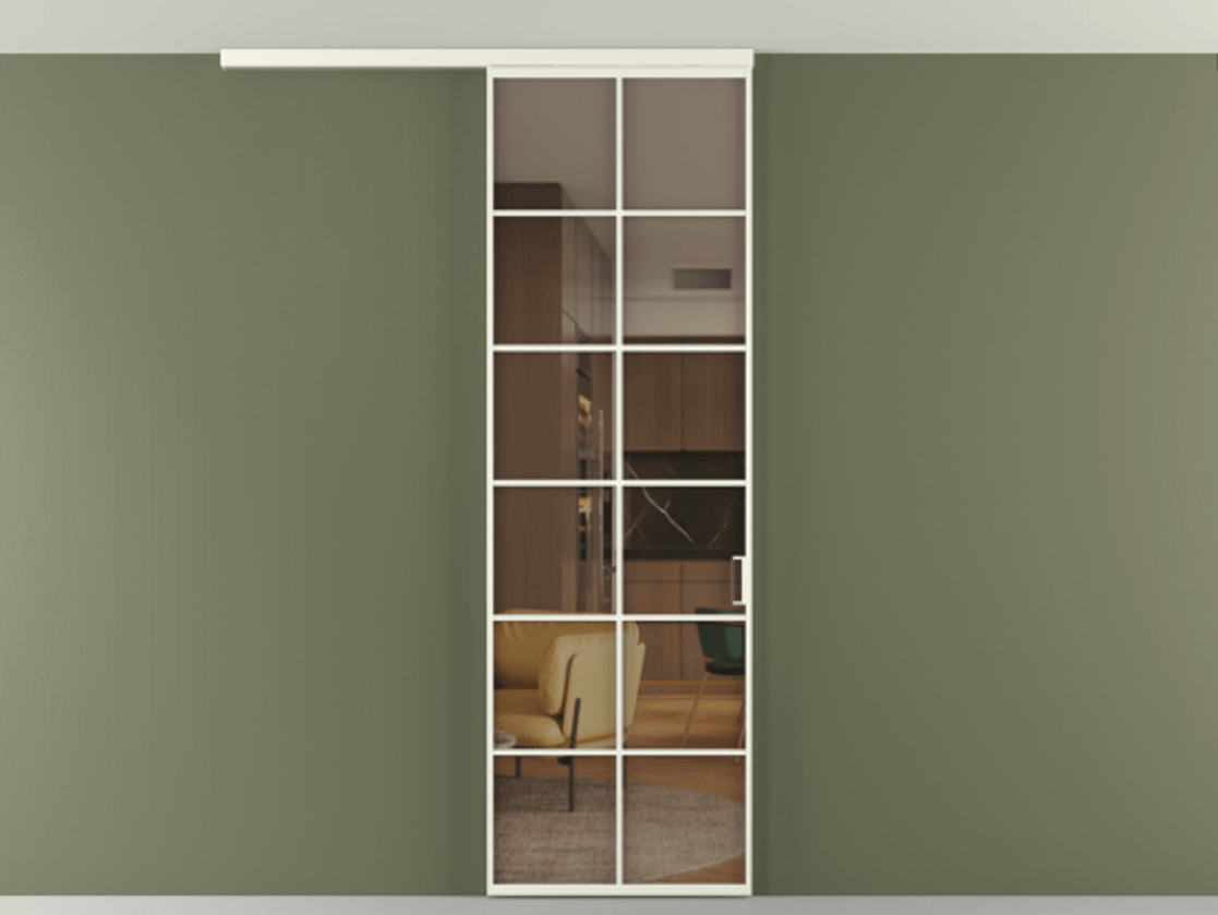 Перегородка Формато вдоль стены на потолок 1 створка АЛПР 040.05 Алюминий жемчужный Прозрачное бронзовое стекло, триплекс Цена 126090 ₽ | Volhovec