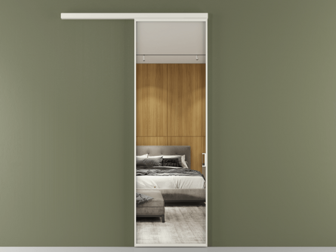 Перегородка Formato вдоль стены 1 створка АЛПР 040.01 Алюминий Белый Двустороннее зеркало, триплекс , триплекс 6 мм Цена 161620 сом  | Volhovec