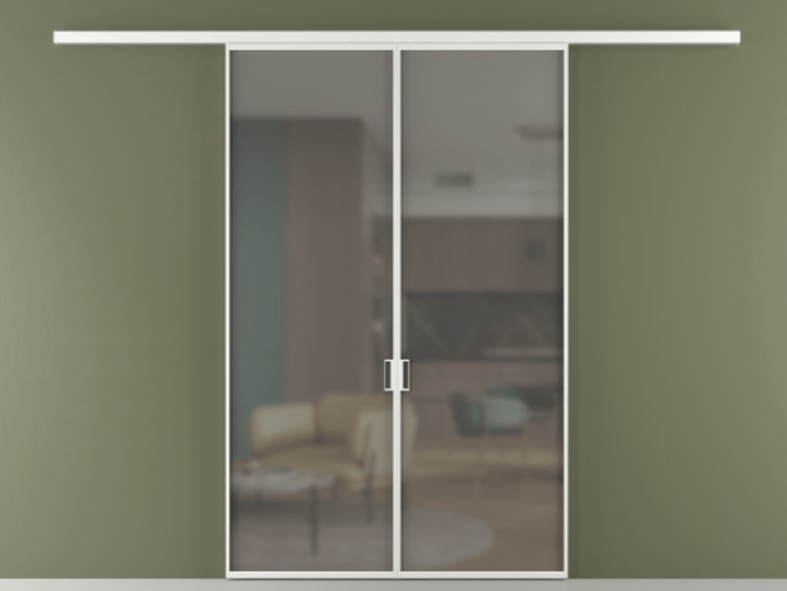 Перегородка Формато вдоль стены 2 створки АЛПР 040.01 Алюминий белоснежный Сатинированное серое стекло, триплекс Цена 272780 сом | Volhovec