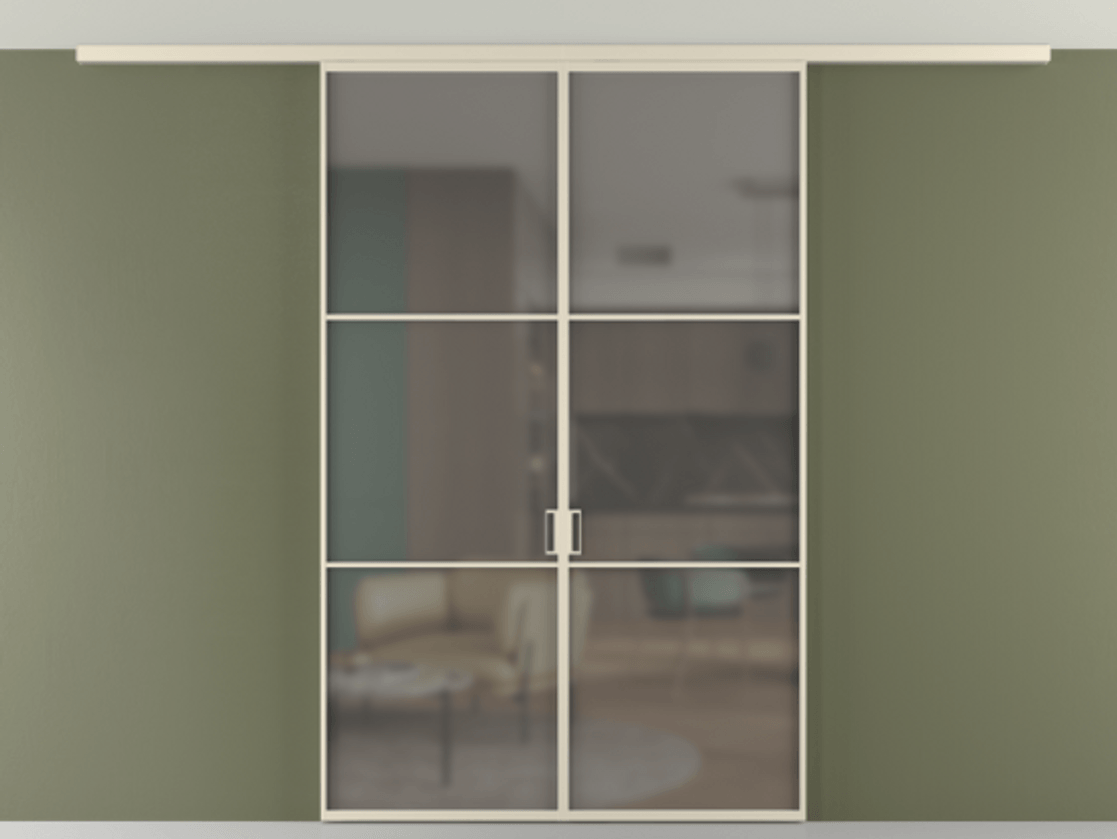 Перегородка Формато вдоль стены на потолок 2 створки АЛПР 040.03 Алюминий бежево-серый Сатинированное серое стекло, триплекс Цена 271710 сом | Volhovec