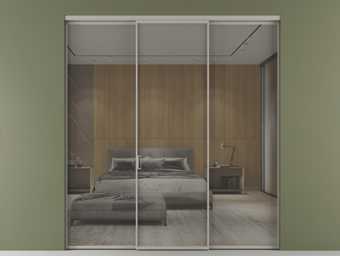 Перегородка Формато внутри проёма 3 створки АЛПР 040.01 Алюминий нейтральный серый Рефлективное серое стекло "Стопсол", калёное Цена 438840 сом | Volhovec