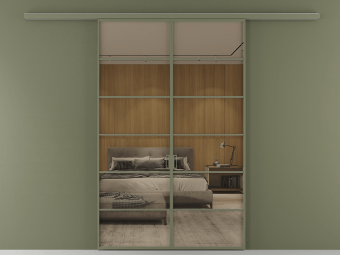 Перегородка Формато вдоль стены 2 створки АЛПР 040.04 Алюминий оливковый тёмный Рефлективное бронзовое стекло "Стопсол", калёное Цена 385260 сом | Volhovec