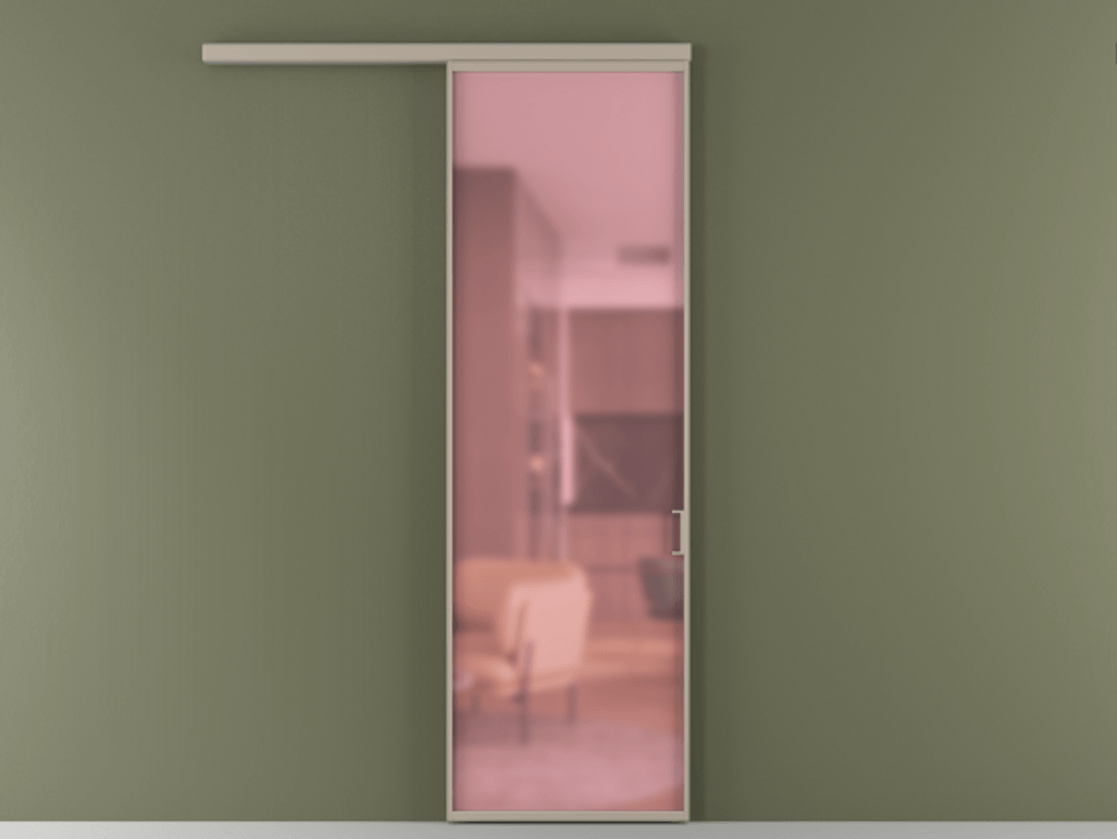 Перегородка Formato вдоль стены 1 створка АЛПР 040.01 Алюминий бисквитный Сатинированное розовое стекло, триплекс Цена 148160 сом  | Volhovec