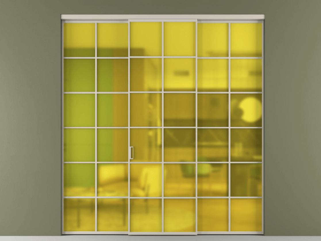 Перегородка Formato внутри проёма 3 створки АЛПР 040.05 Алюминий светло-бежевый Сатинированное жёлтое стекло, триплекс Цена 371030 сом | Volhovec