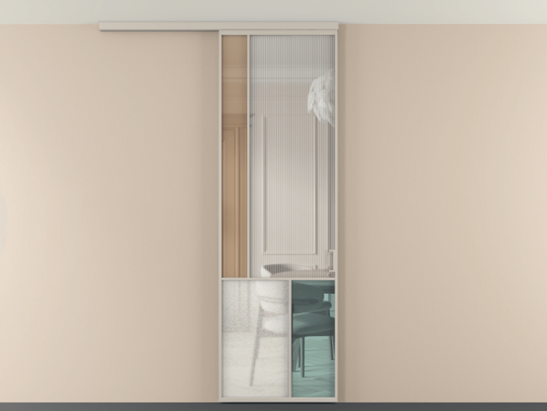 Перегородка Мозаик вдоль стены на потолок 1 створка АЛПР 041.20 Алюминий светло-бежевый Комбинация стекол Группы 1 и Группы 3 Цена 205350 сом | Volhovec