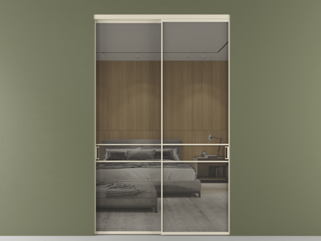 Перегородка Formato внутри проёма 2 створки АЛПР 040.02 Алюминий бежево-серый Рефлективное серое стекло "Stopsol", калёное Цена 696400 сом  | Volhovec