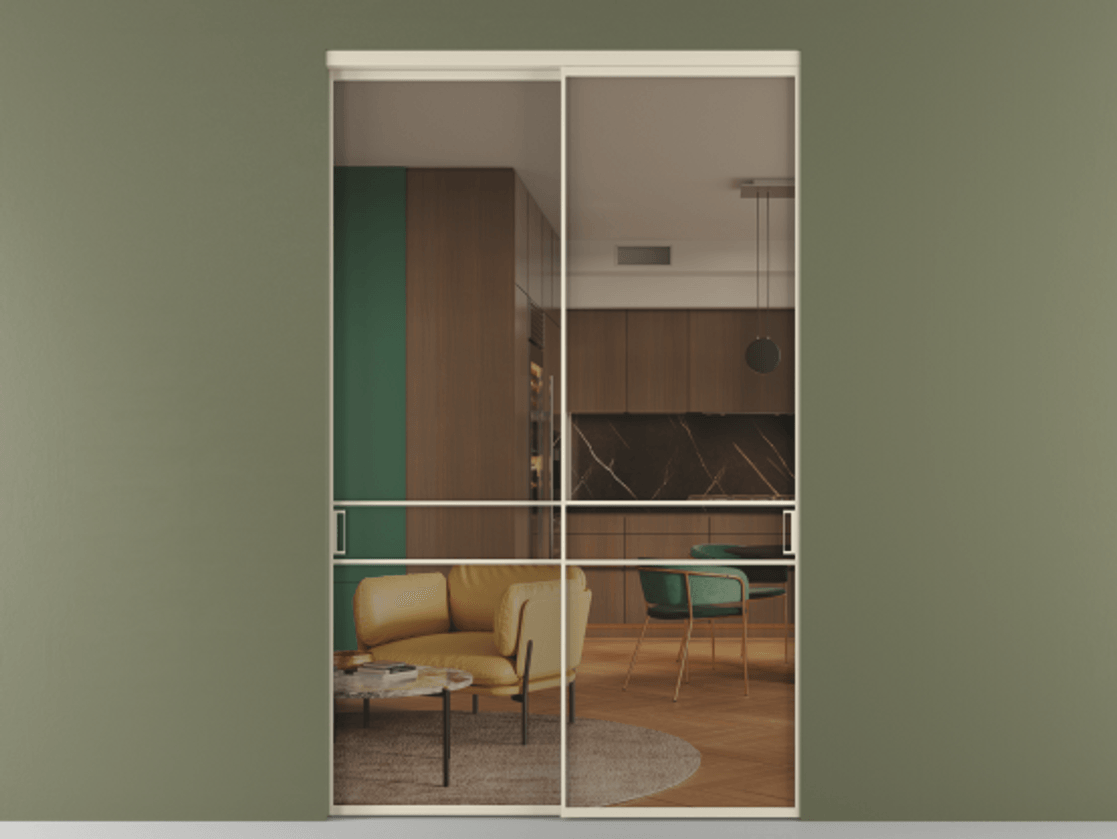 Перегородка Формато внутри проёма 2 створки АЛПР 040.02 Алюминий бежево-серый Прозрачное бронзовое стекло, триплекс Цена 618440 сом  | Volhovec