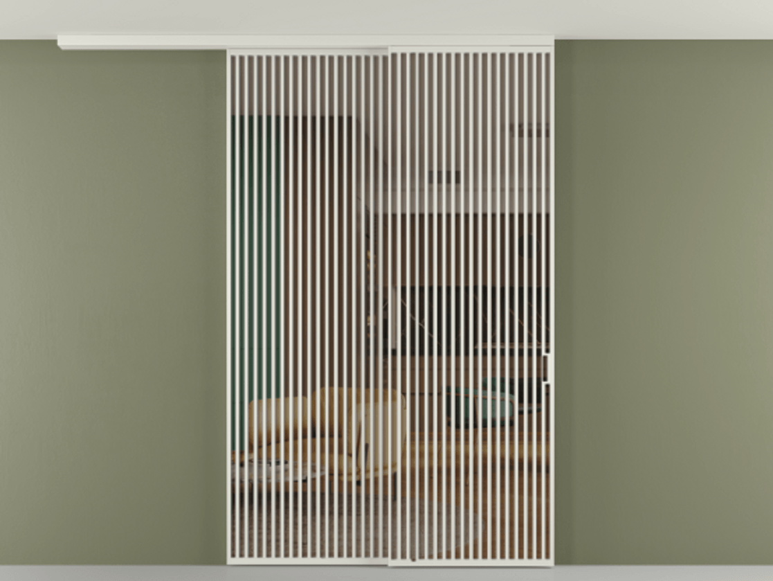 Перегородка Формато вдоль стены на потолок 2 створки с синхронным механизмом АЛПР 040.06 Алюминий серый Прозрачное бронзовое стекло, триплекс Цена 655860 сом | Volhovec