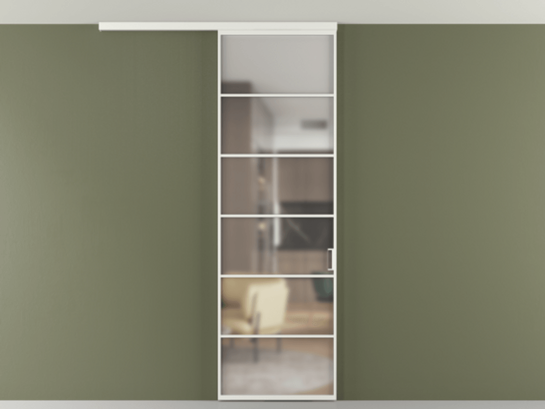 Перегородка Formato вдоль стены на потолок 1 створка АЛПР 040.04 Алюминий светло-серый Сатинированное стекло "Мателюкс Кристал Вижн", калёное, матовое, каленое 6 мм Цена 195240 сом | Volhovec