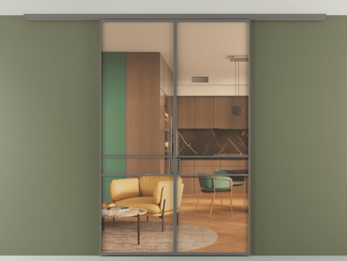 Перегородка Формато вдоль стены на потолок 2 створки АЛПР 040.02 Алюминий классический серый Прозрачное оранжевое стекло, триплекс Цена 271710 сом | Volhovec