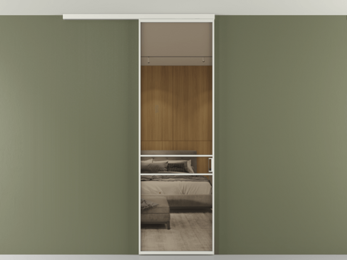 Перегородка Formato вдоль стены на потолок 1 створка АЛПР 040.02 Алюминий серый Рефлективное бронзовое стекло "Стопсол", калёное Цена 182740 сом | Volhovec