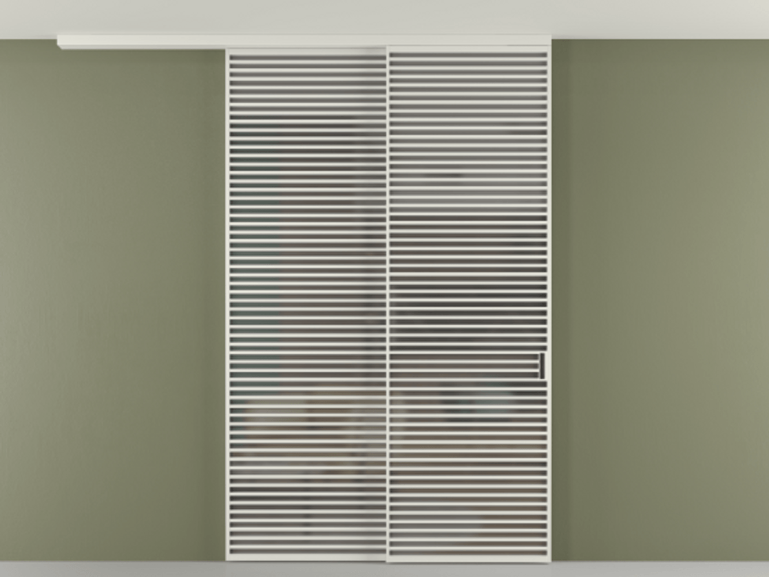 Перегородка Формато вдоль стены на потолок 2 створки с синхронным механизмом АЛПР 040.07 Алюминий серый Сатинированное серое стекло, триплекс Цена 655860 сом | Volhovec